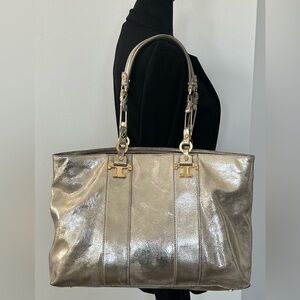 Tory Burch Gorgeous Distressed Gold Crinkle Leather Large Tote